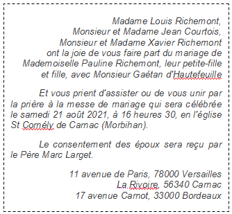 exemple texte faire part mariage rencontre internet